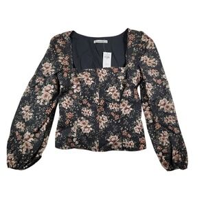 NWT Abercrombie & Fitch Square Neck Blouse Sz S Floral Balloon Sleeve Smock